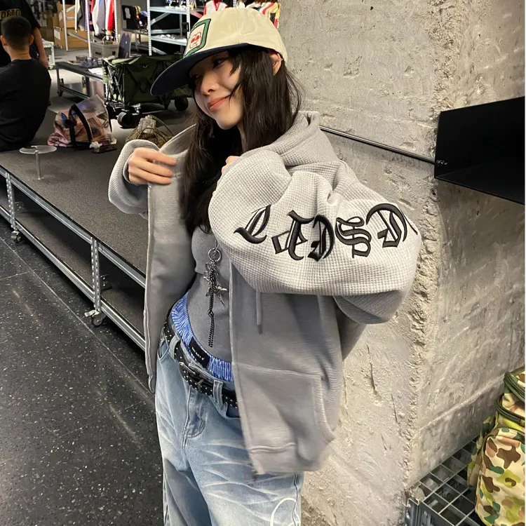 NASA ROAD秋冬季美式字母刺绣开衫卫衣女慵懒风韩版宽松外套上衣