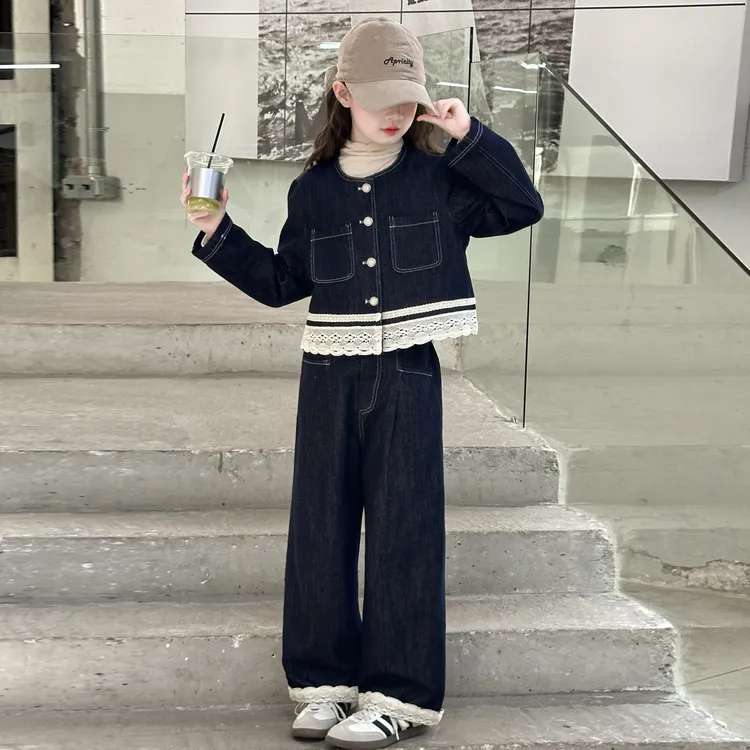 女童秋季韩版休闲牛仔套装中大童女孩洋气时髦秋装儿童春秋三件套