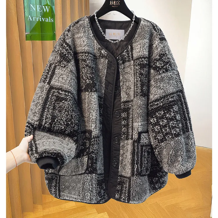 【品牌奥莱】丝柏舍冬装女装撞色宽松单排扣圆领棉外套S54B6550A