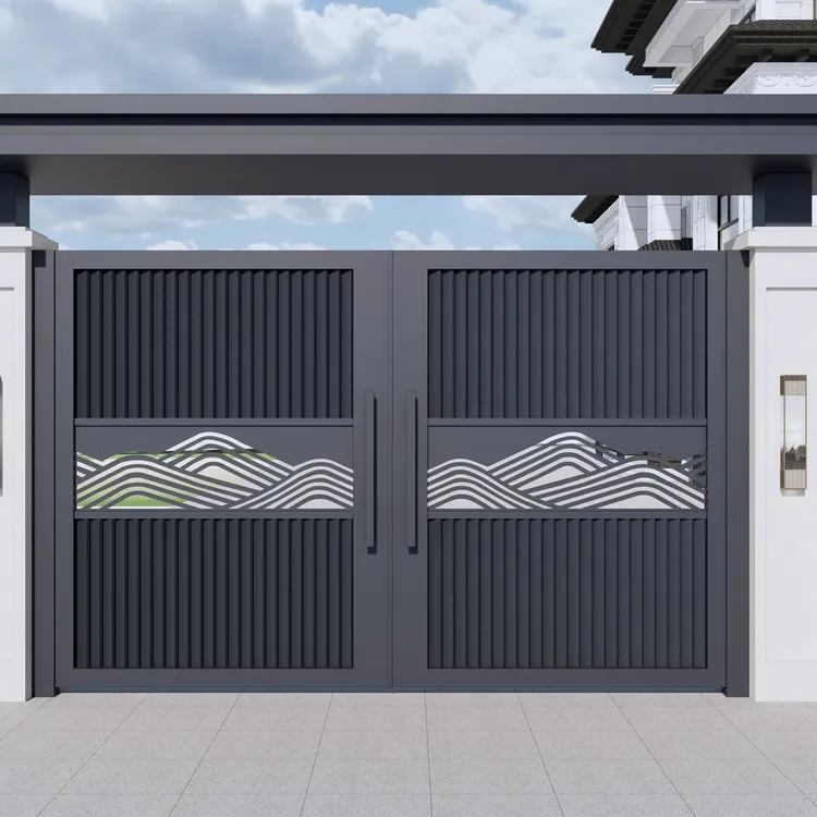 简约新中式风格铝合金庭院门别墅户外院子门子母门小区院门定制