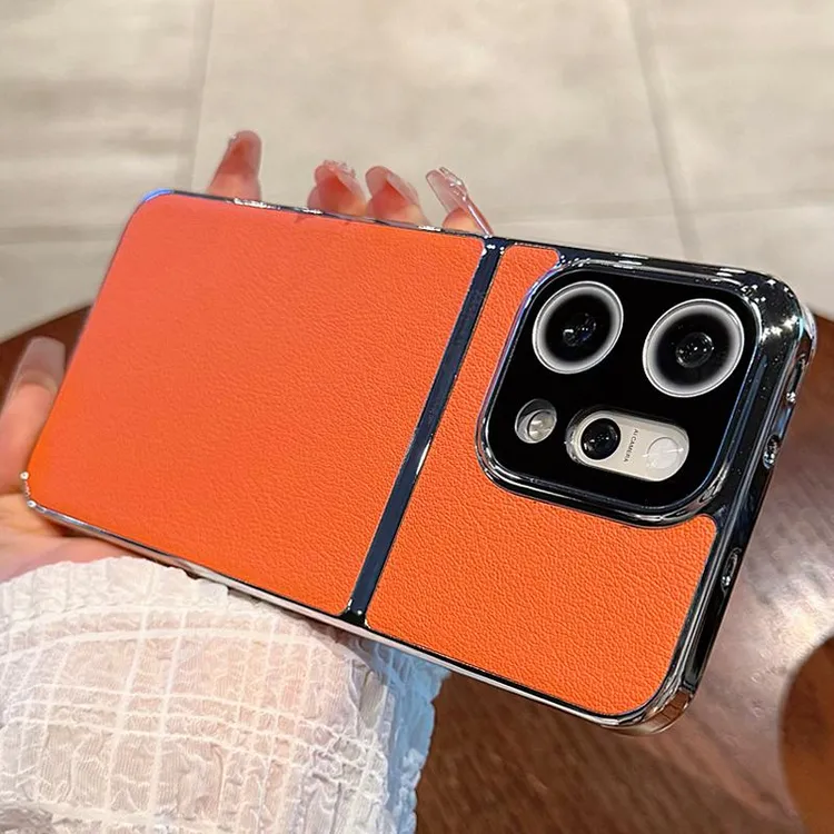 适用OPPOReno14手机壳超薄reno14pro高档素皮防摔reno13电镀硬壳