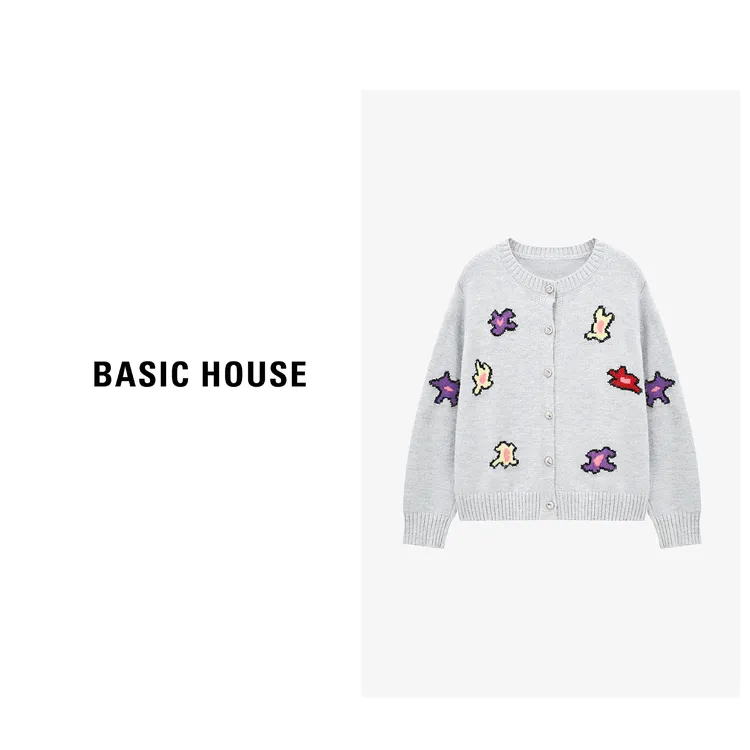 Basic House/百家好秋季新款简约设计感针织印花毛衣-B0625B5NBL2