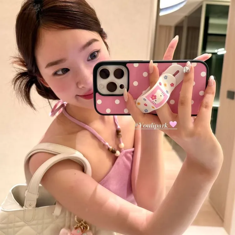 KT猫懒人支架适用苹果16Promax新款15黑边14亚克力手机壳13可爱12