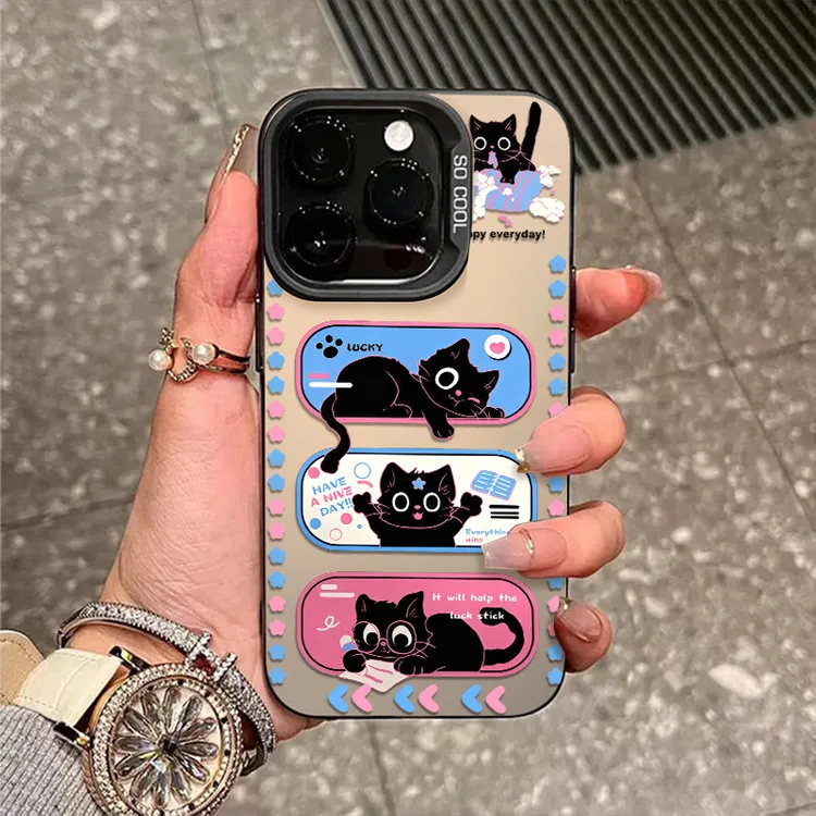 三只黑猫适用苹果17手机壳iphone17pro新款16磨砂15彩银14防摔13