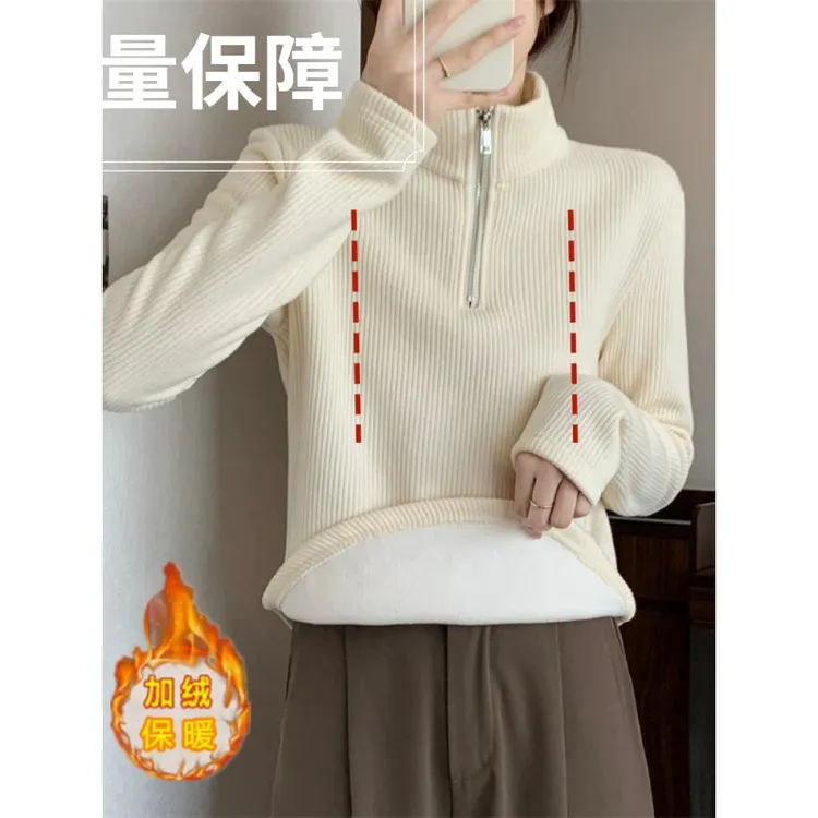 哺乳上衣秋冬季外出辣妈款半高领卫衣加绒产后喂奶期衣服外穿打底