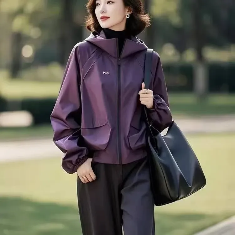 今年流行爆款2025新款独特漂亮超好看小个子紫色连帽外套女8078