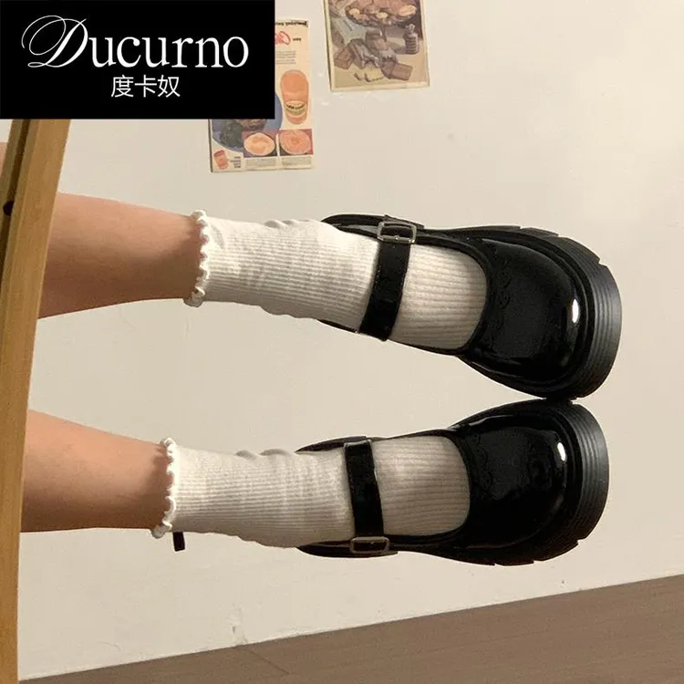 DUCURNO 日系学院风百搭小皮鞋女2025春季款圆头英伦复古厚底女鞋