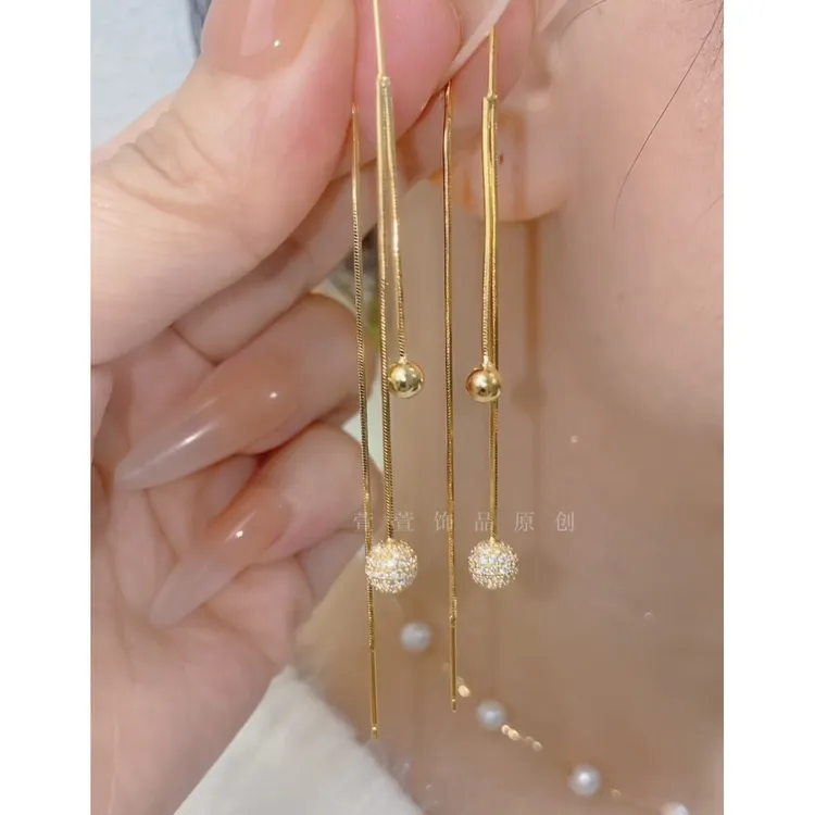 铜合金耳饰 简约气质流苏时尚精致轻奢长款小众金色显瘦耳环0200商品图