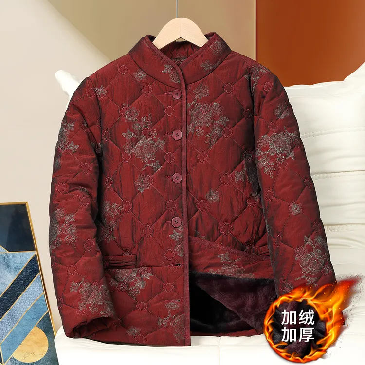 中老年妈妈冬装加厚棉服老太太冬季加绒保暖衣服时尚奶奶棉袄外套