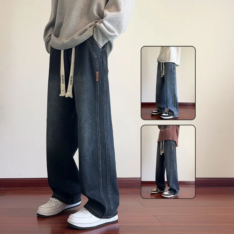 美式潮牌复古阔腿牛仔裤男款2025秋冬季宽松百搭垂感直筒裤子男生