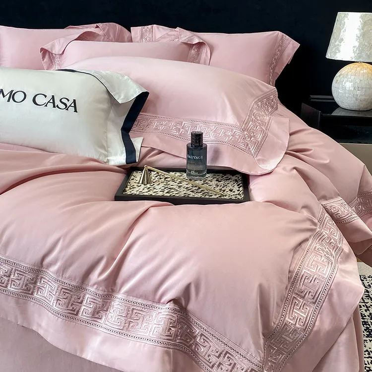 水星家纺100s双股长绒棉全棉四件套100%纯棉高档镂空宽边被套床品