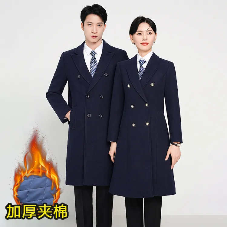 高端职业毛呢外套女秋冬中长款呢子大衣加厚夹棉穿风衣企业工作服