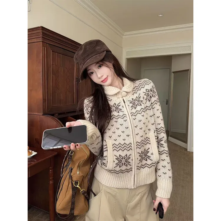 【费尔岛日记】斯拉夫风费尔岛提花圣诞复古针织开衫上衣23732#