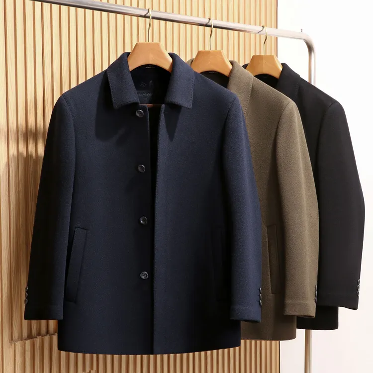 【100%绵羊毛】大码男士冬季新款商务复古大翻领中长款轻奢毛呢大衣