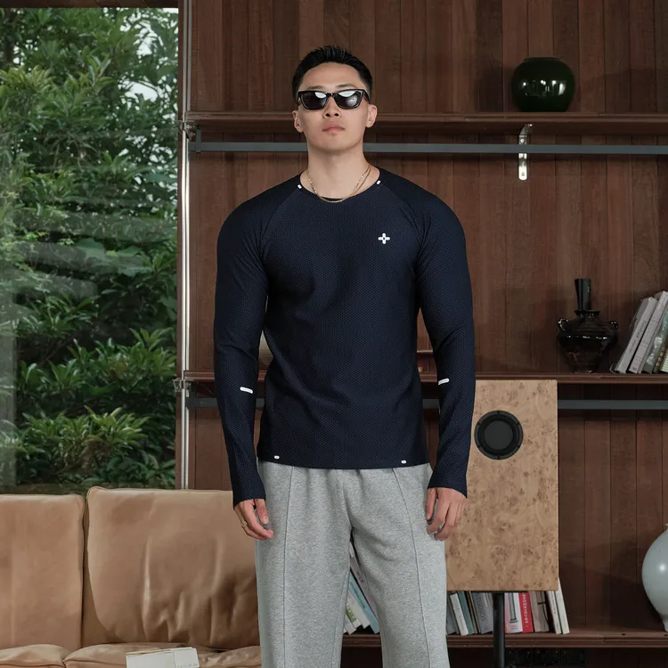 Basic Unit 基本单元 网眼弹力紧身运动T恤男款长袖健身衣服显大