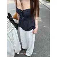 YISHEZ “海岸线假日”白色重工刺绣小雏菊抽绳直筒宽松慵懒长裤