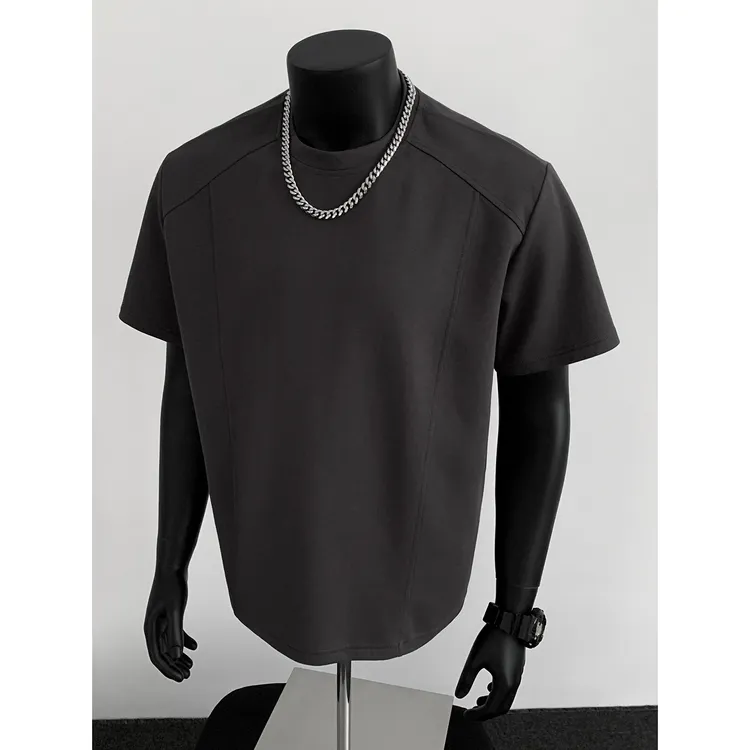 结构短袖男夏季液氨太空棉BOXY重磅拼接抗皱高弹硬挺显型冰感T恤