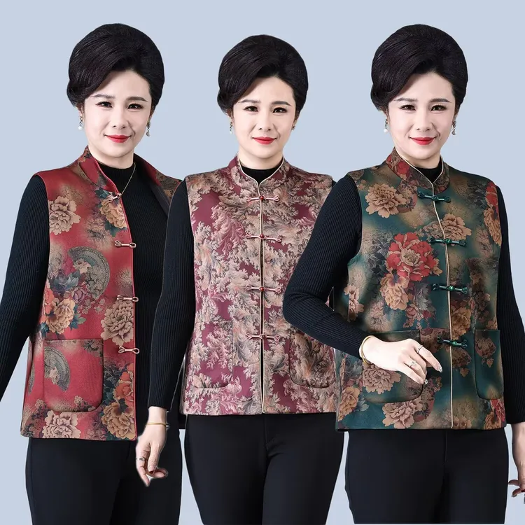 中老年人复古女洋气奶奶装春夏秋款马甲妈妈新中式坎肩老太太上衣