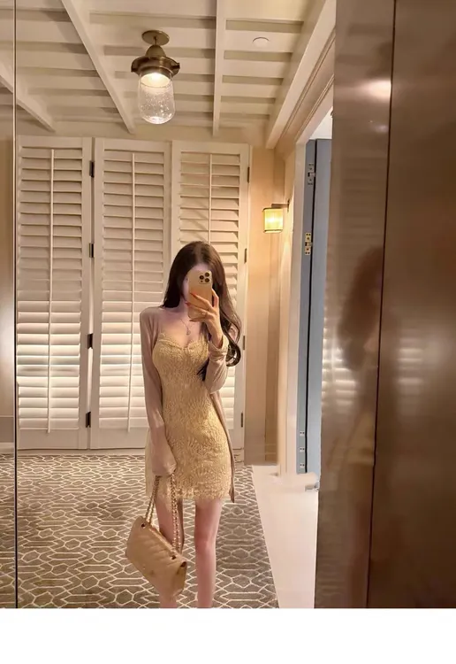 杜总家 春水映梨花刺绣蕾丝气质姐姐优雅显身材连衣裙+长袖开衫