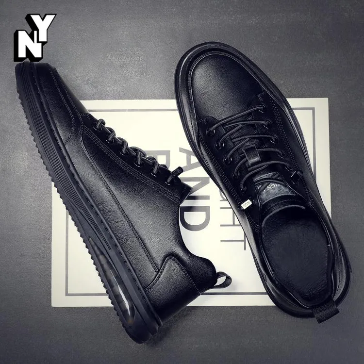 NY韩版休闲小皮鞋男2025冬季新款男鞋帅气软底秋冬加绒仿真皮板鞋