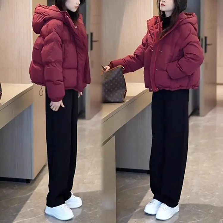 欧货连帽红色棉服短款冬季保暖棉衣外套女2024年独特别致加厚棉袄