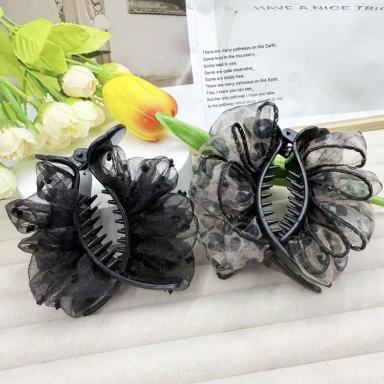 2025春季新款褶皱款气质百搭网纱款简约优雅丸子抓夹