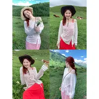 火火火【夏日乐悠悠】韩版条纹设计感长袖t恤上衣Z34836HH52