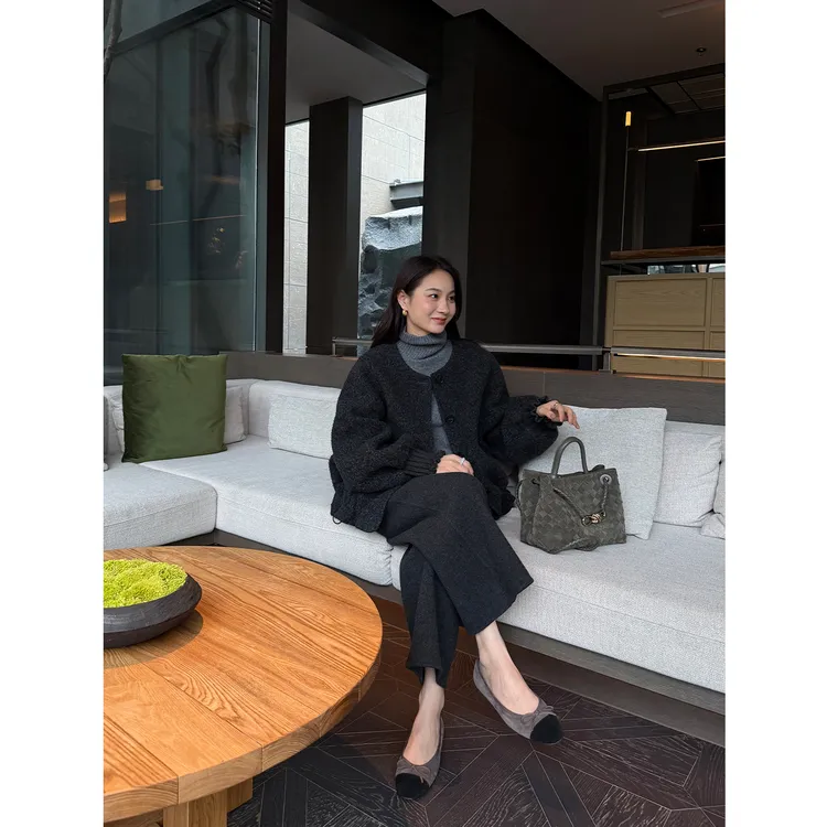 KEEP KAPU靠谱【冷雾冬境】双面呢灯笼袖苏丽羊毛开衫KP253518