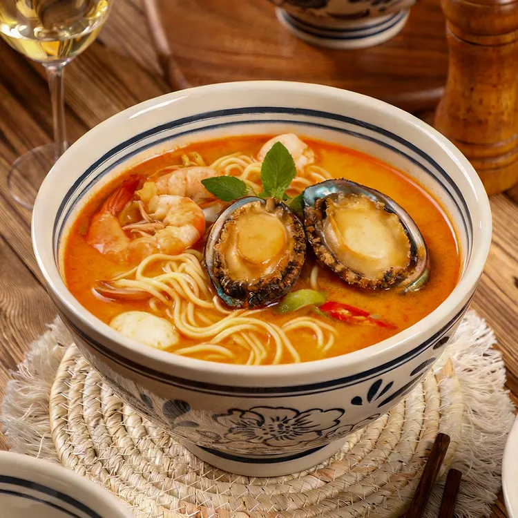 山茶花影7/8英寸大汤碗陶面碗瓷餐具釉下彩水果碗高脚防烫大面碗