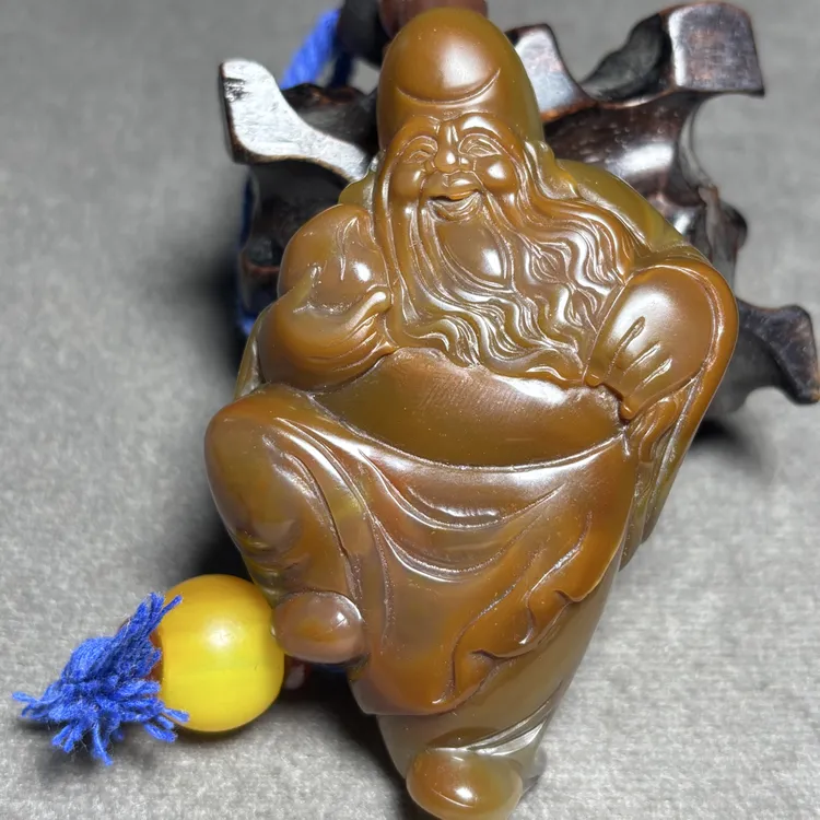 玛瑙材质老寿星刻工手把件