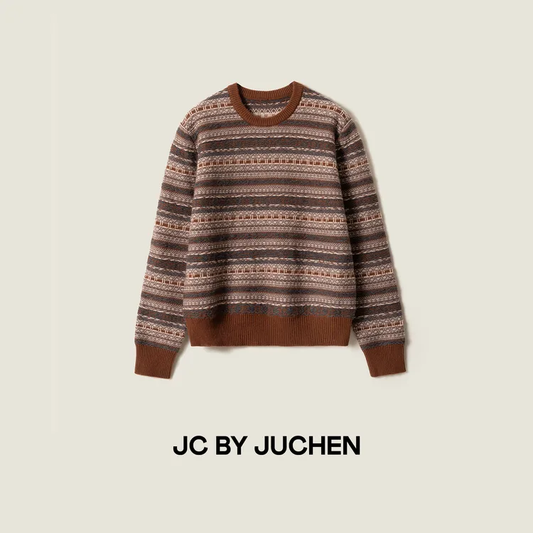 复古绮梦费尔岛5色浮线老钱羊毛混纺毛衣 FW108016-195