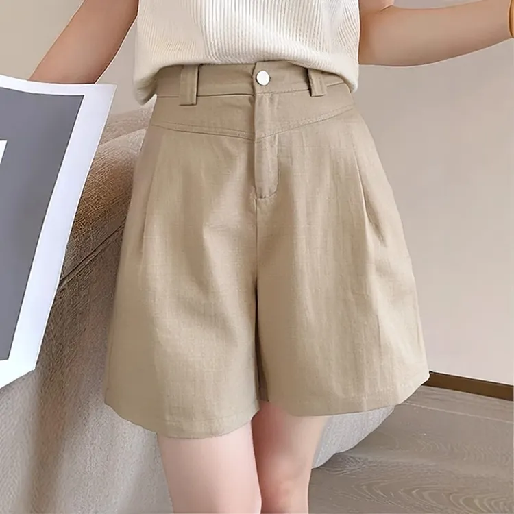 莱赛尔纤维亚麻休闲短裤女2025夏季薄款透气高腰显瘦直筒裤女款