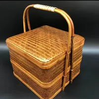 竹编两层茶具收纳提盒