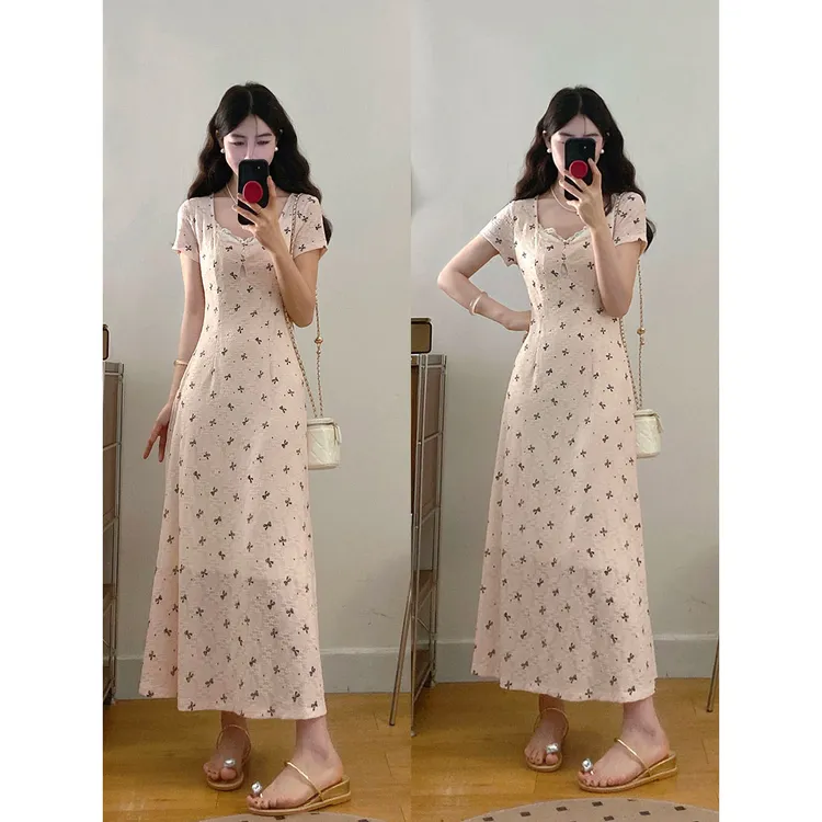 大码女装韩系纯欲少女蝴蝶结连衣裙胖MM假两件长裙