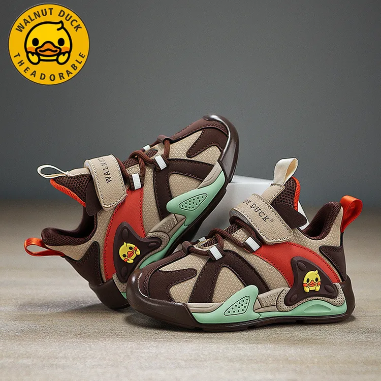 小黄鸭男童鞋子2025加绒加厚皮面防水时尚魔术贴儿童宝宝运动童鞋