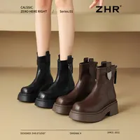 ZHR则则5.5CM增高厚底短靴秋冬保暖复古圆头百搭英伦风靴子KN02/A