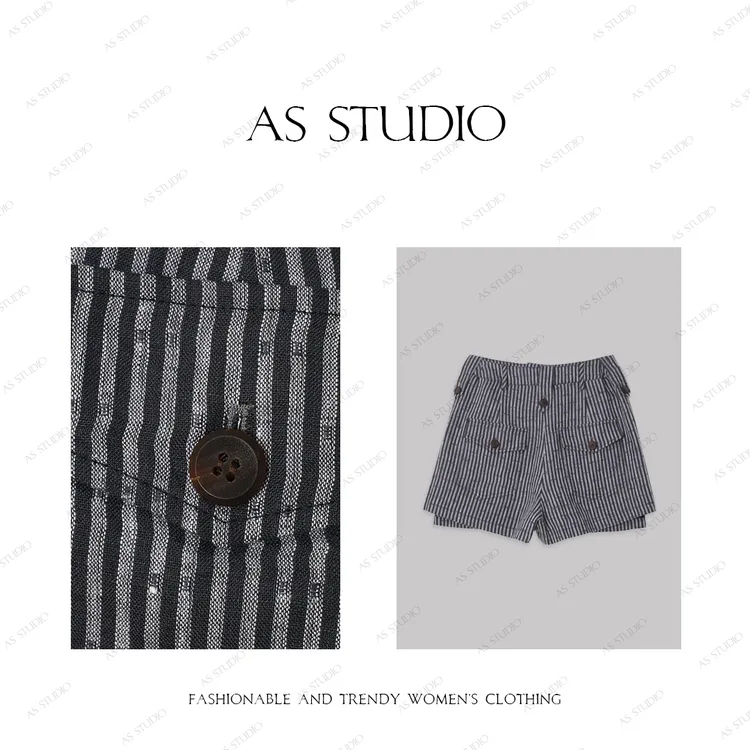 【AS小海归】25新原创定织色染灰蓝条纹酷帅百搭裙裤AS25XDL4817