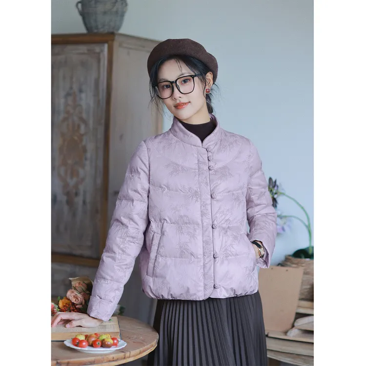 红念文艺紫色羽绒服女短款小个子设计感冬季小个子不臃肿羽绒服