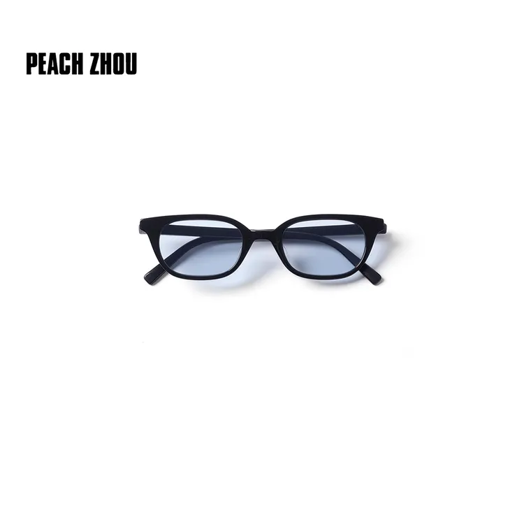 PEACHZHOU 黑框板材树脂蓝色太阳眼镜防辐射镜片时髦高级墨镜T恤