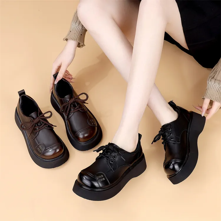 厚底乐福鞋女2025年春秋季新款学院风复古时尚百搭软底系带小皮鞋