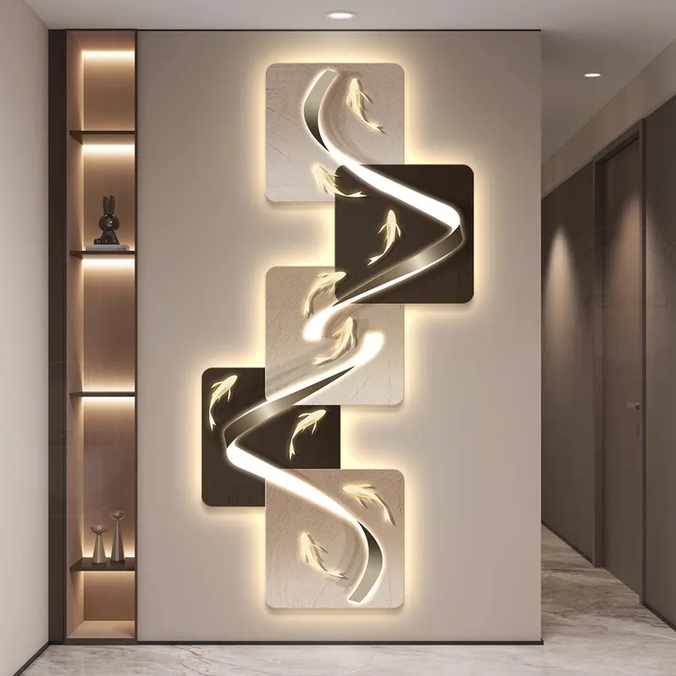 轻奢led带灯入户玄关装饰画走廊过道挂画壁画简约现代高级感抽象