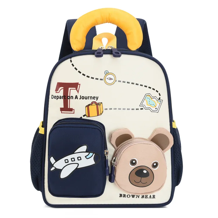 儿童书包男孩3-5岁幼儿园可爱卡通小熊双肩包女童带胸扣减负背包