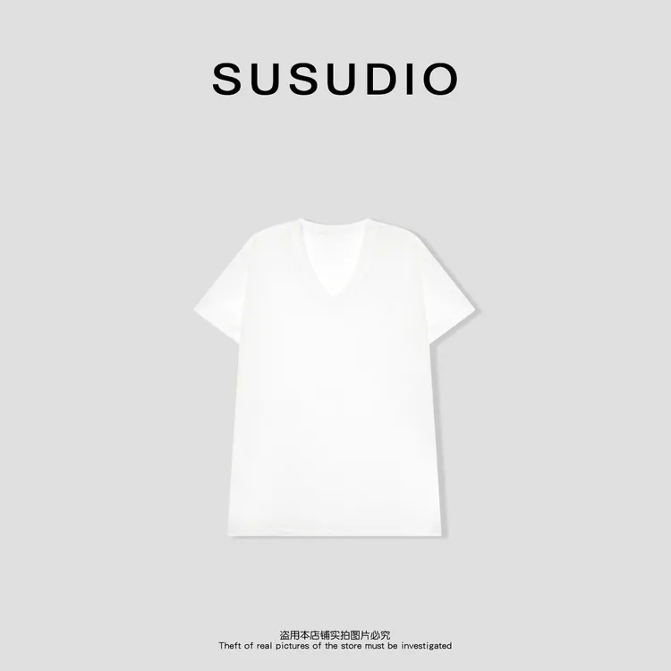SUSUDIO 设计款简约V领舒适透气休闲短袖T恤10072