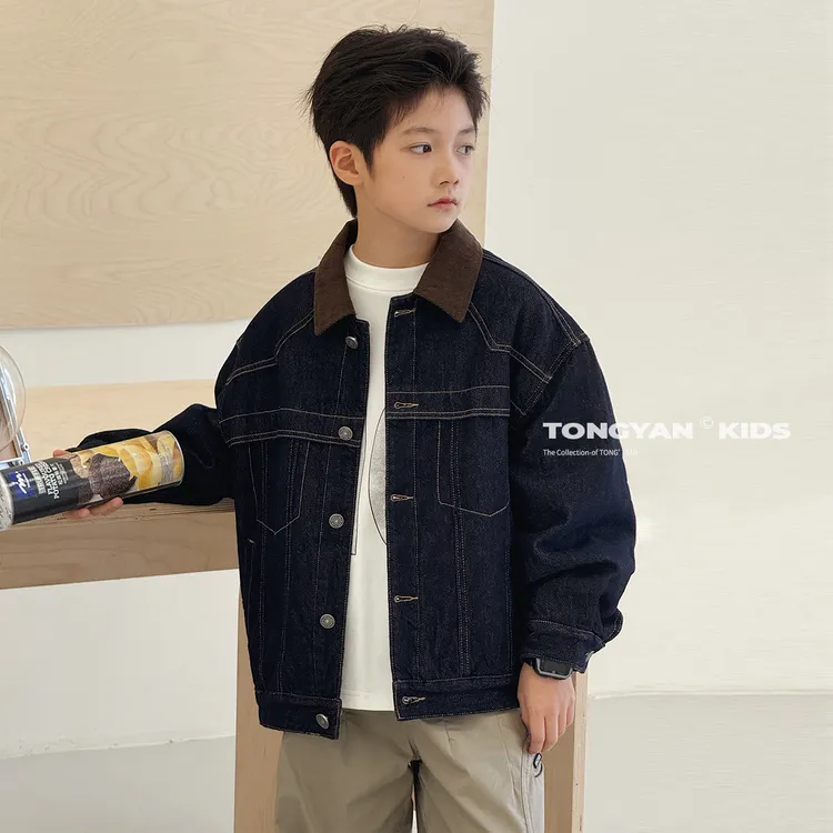 男童夹棉外套冬季新款帅气儿童上衣加厚潮酷中大童牛仔衣XJ82230
