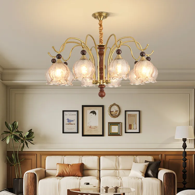 中古风复古客厅大灯吊灯水波纹新款客厅灯简约中古风高端大气主灯