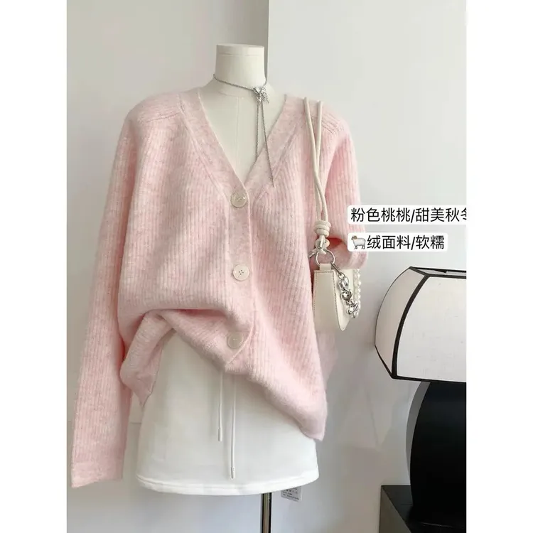 超好看温柔软糯V领针织开衫毛衣女新款宽松慵懒百搭显瘦爆款上衣