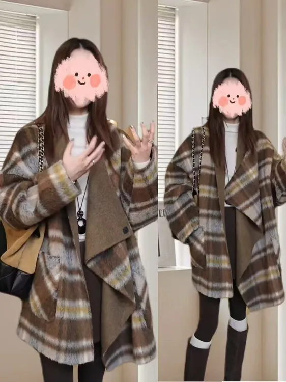 【舒适格调】时髦围巾披肩高奢羊毛羊驼毛双面双穿外套00071