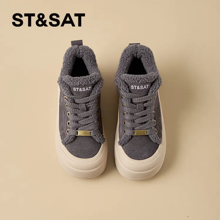 星期六真皮棕色板鞋女高帮休闲鞋秋冬女鞋冬季鞋子加绒运动鞋棉鞋