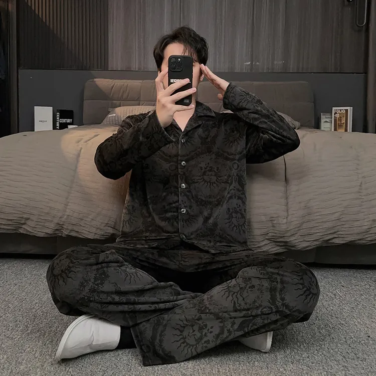 海岛绒睡衣男款2025新款冬季轻奢保暖珊瑚绒加厚加绒家居服男士潮