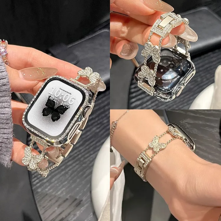 闪闪蝴蝶适用苹果手表表带金属apple watch s10壳iWatch S11配件
